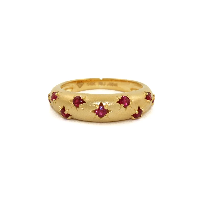 14k Matte Gold x 5mm Red Ruby Star Bombe Band