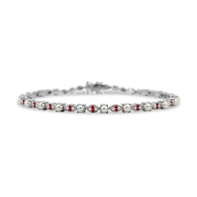 Alternating Pearl & Gemstone Tennis Bracelet