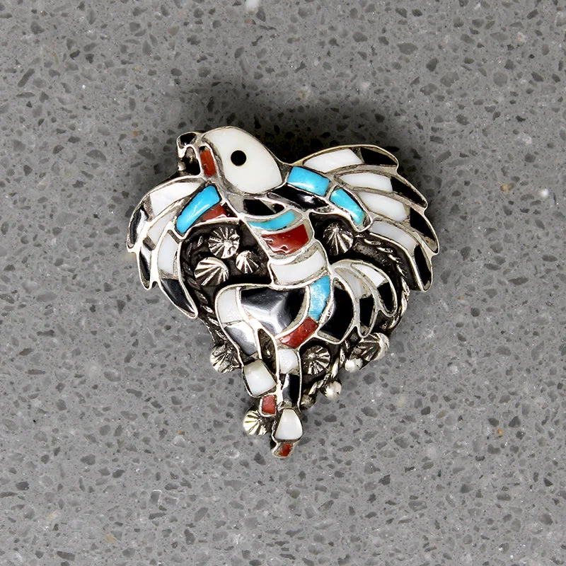 Vibrant Zuni Eagle Dancer Pendant/Brooch Signed Lucio