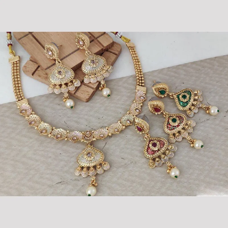 Rani Sati Jewels Gold Plated Pearl And Pota Stone Necklace Set