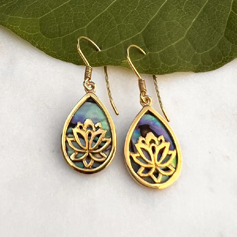 Lotus Abalone Earrings - Brass, Indonesia