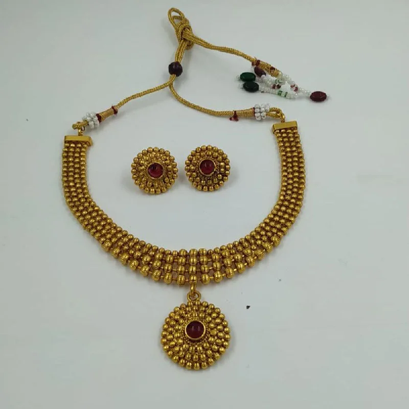 India Art Gold Plated Pota Stone Necklace Set