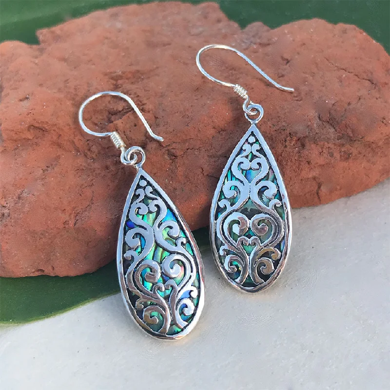 Burung Earrings with Abalone - Sterling Silver, Indonesia