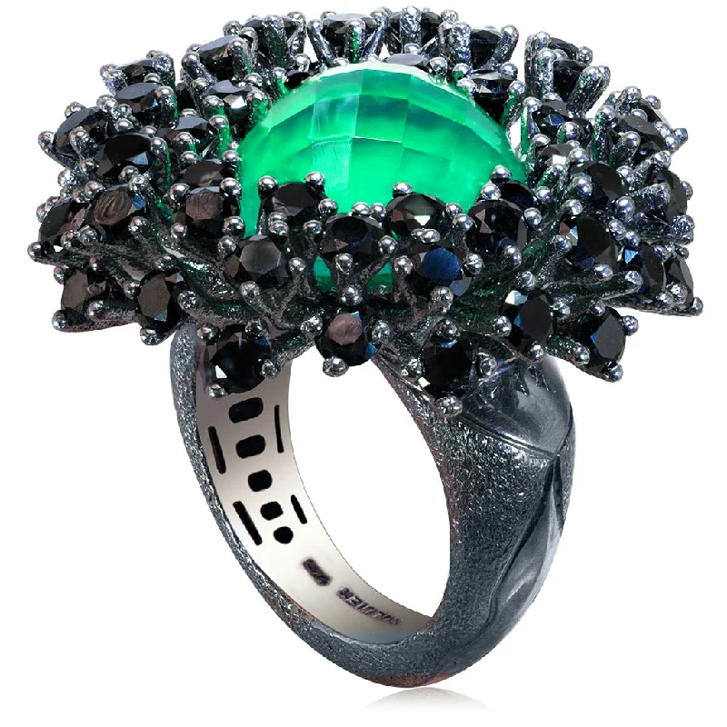 Silver Astra Ring with Green Agate Quartz & Spinel