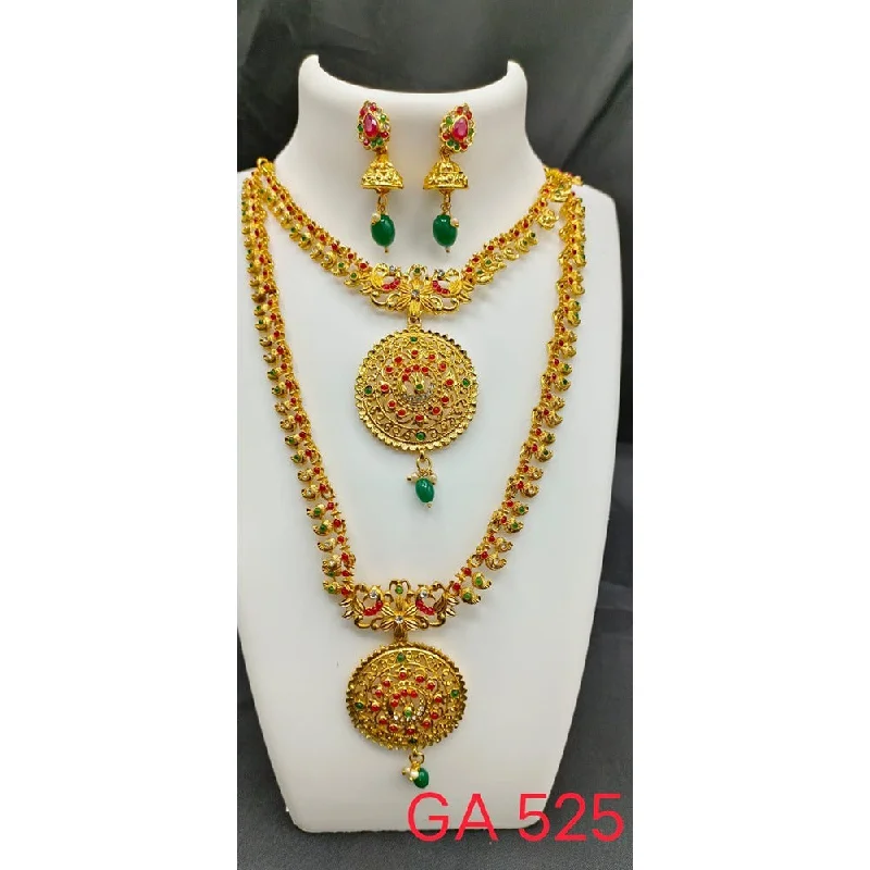 Akruti Collection Gold Plated Beads And Pota Stone Necklace Combo