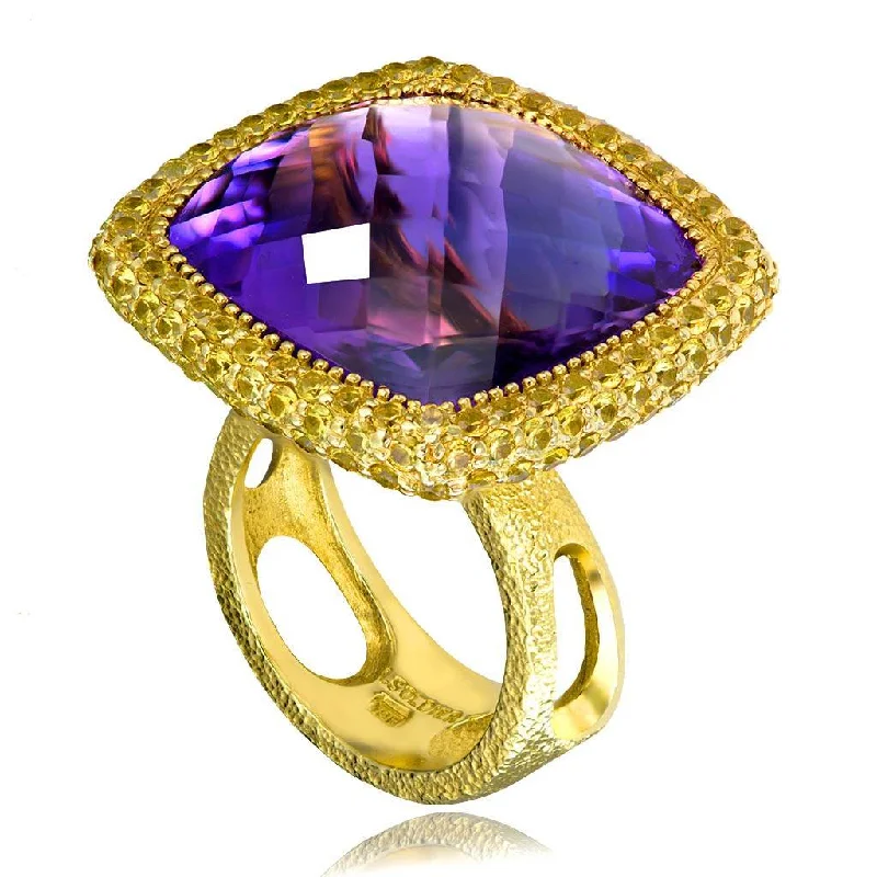 Gold Royal Ring with Amethyst & Yellow Sapphires