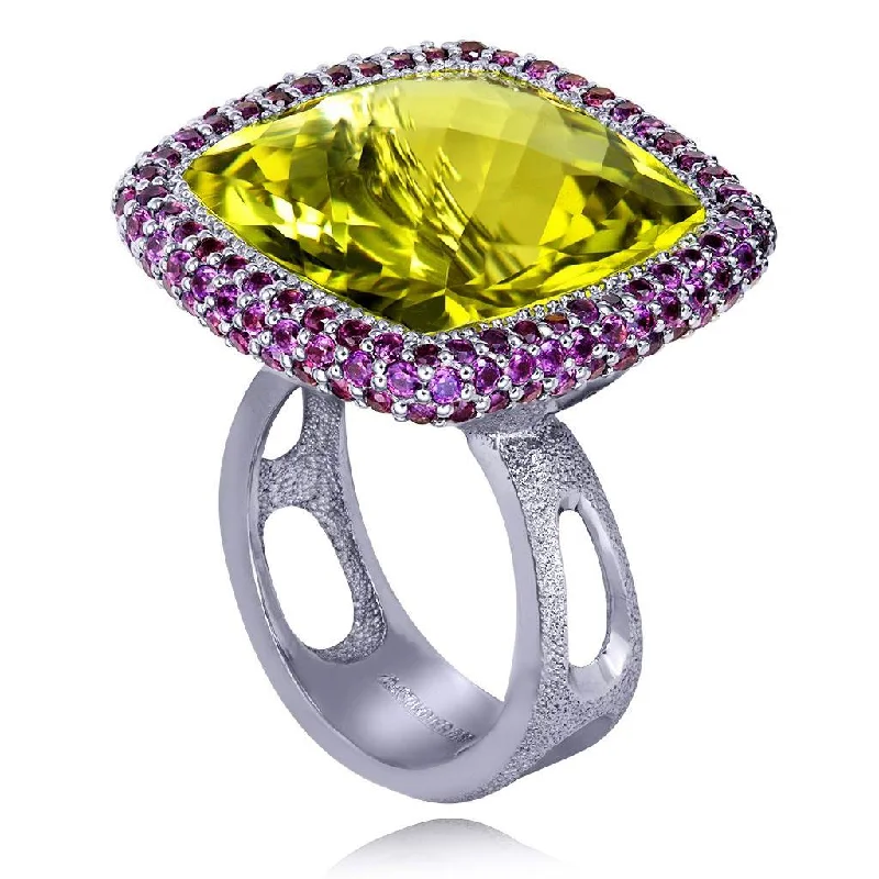 Gold Royal Ring with Lemon Citrine & Rhodolite Garnet