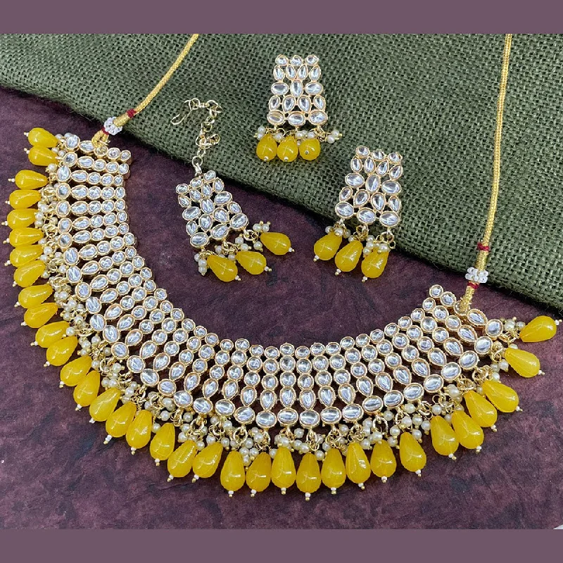 India Art Gold Plated Kundan Stone & Beads Choker Necklace Set