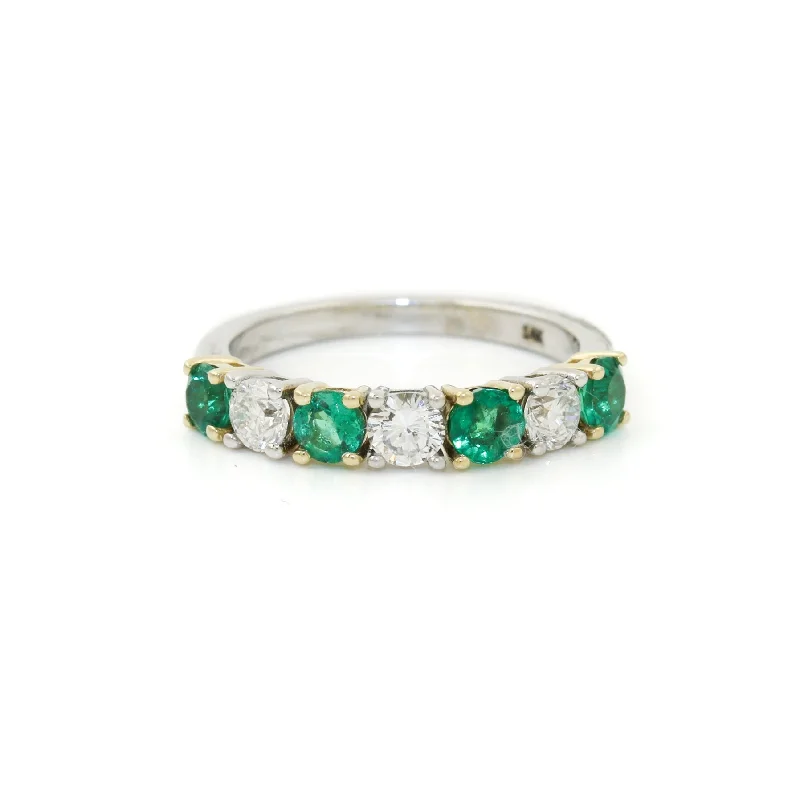 14k Two-Tone x 5mm .69ct Emerald & .54ct Diamond Semi-Eternity Band