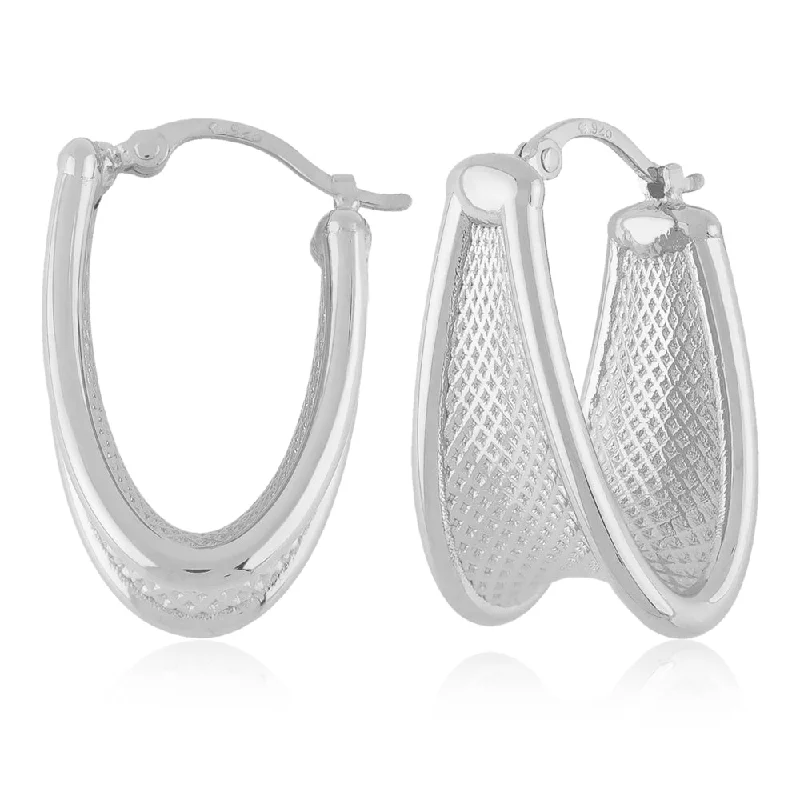 Sterling Silver Tapered Weave Band Hoop Earrings