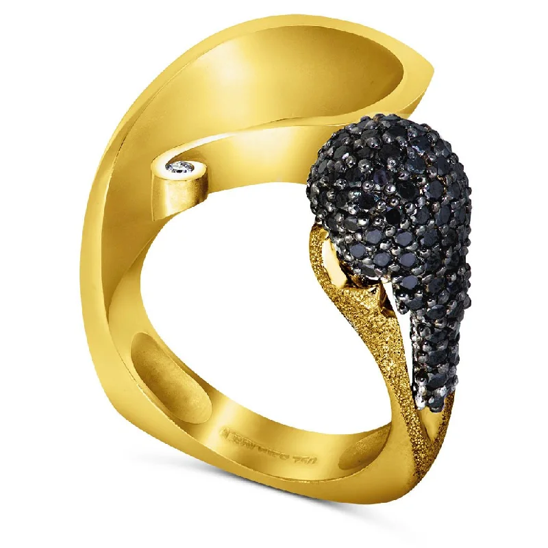 Gold Calla Ring with Black Diamonds