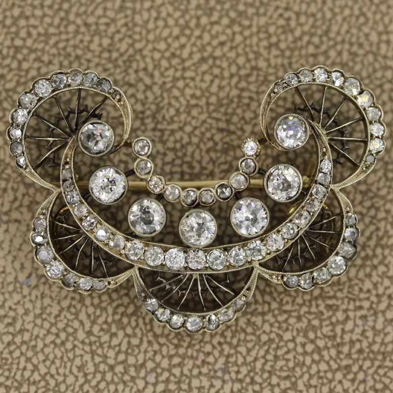 Antique Diamond Gold Silver-topped Brooch