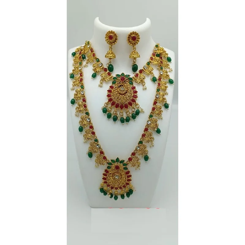 Akruti Collection Gold Plated Beads And Pota Stone Necklace Combo