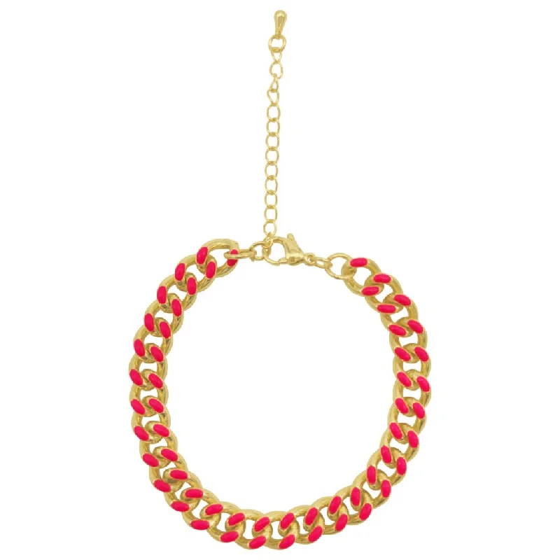 14k Gold Plated Pink Enamel Curb Chain