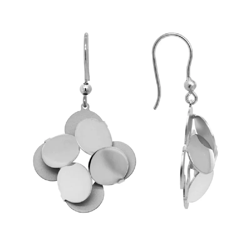 Sterling Silver Matte and Polished Multi Circle Dangle Earrings