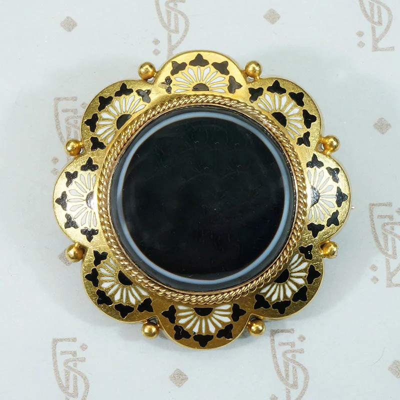 Banded Agate 18k Locket Brooch