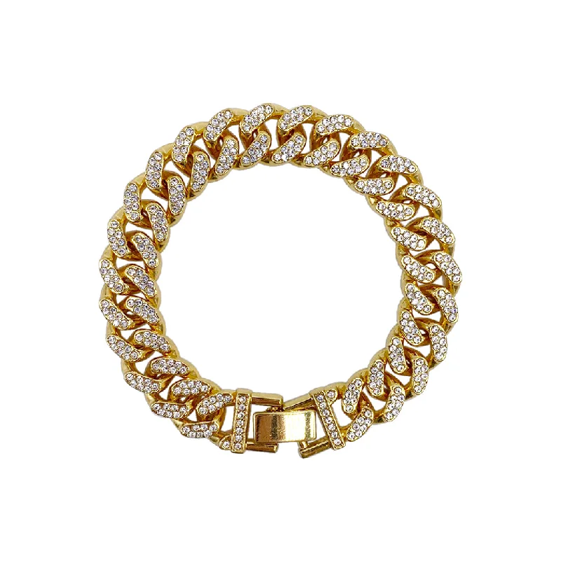 14k Gold Plated Flat Curb CZ Chain Bracelet