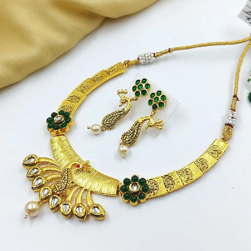 Akruti Collection Gold Plated Pota Stone Necklace Set