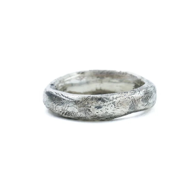 Silver x 5mm "Raw Textured" Brutalist Tube Band