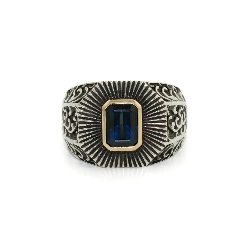 14K Gold Midnight Sapphire Wave Signet Ring