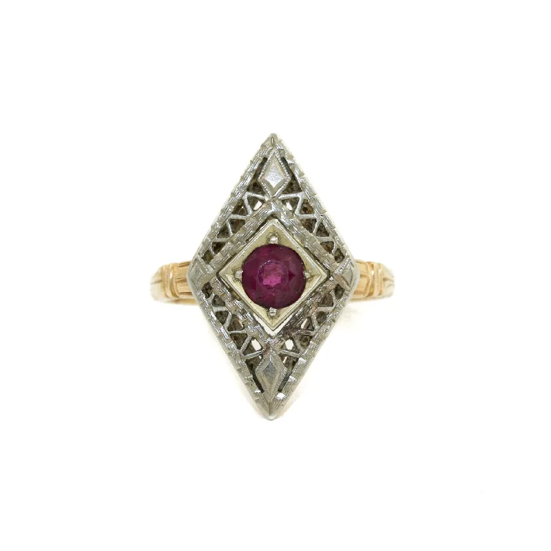 Antique Two-Toned Ruby 14k Gold Ring 4.5