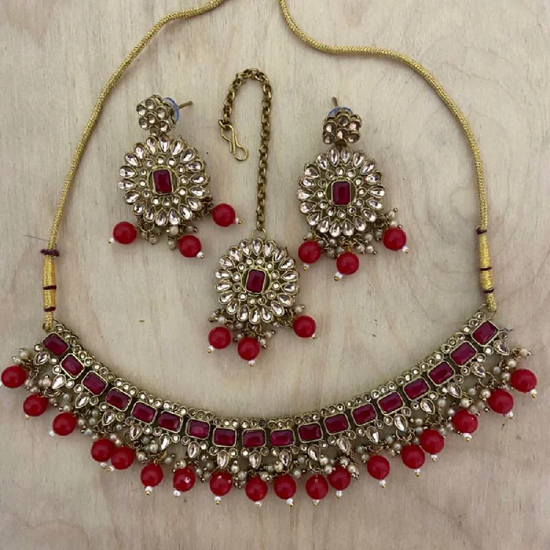 Sai Fashion Gold Plated Kundan Stone & Beads Necklace Set