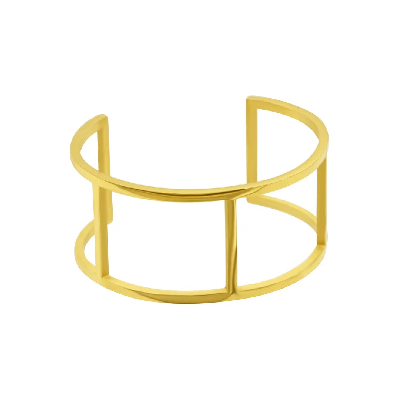 Tarnish Resistant 14k Gold Plated Double Row Cuff Bracelet