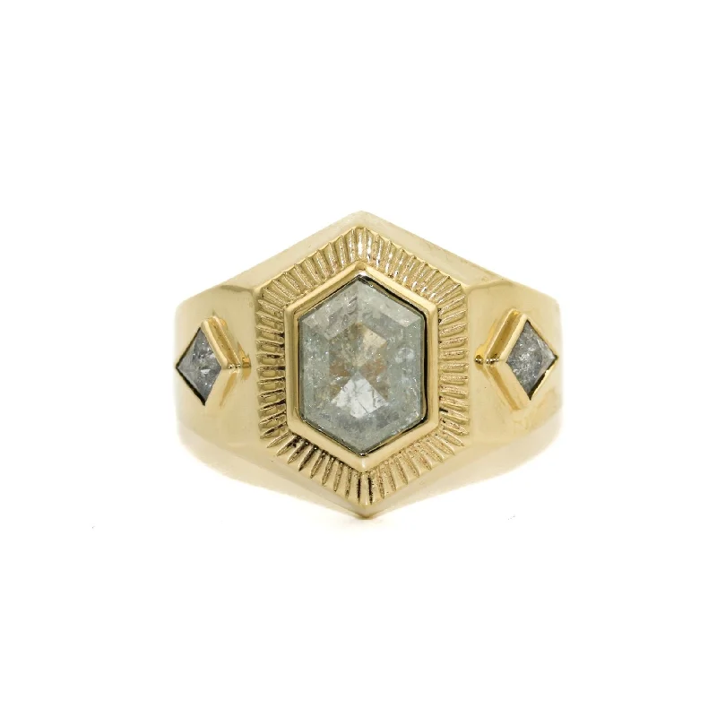 Art Deco Mans Ring x Salt & Pepper Diamond