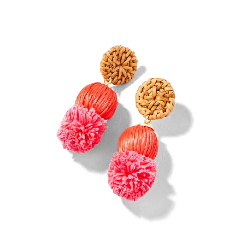 Spartina Straw Pom Earrings - Red