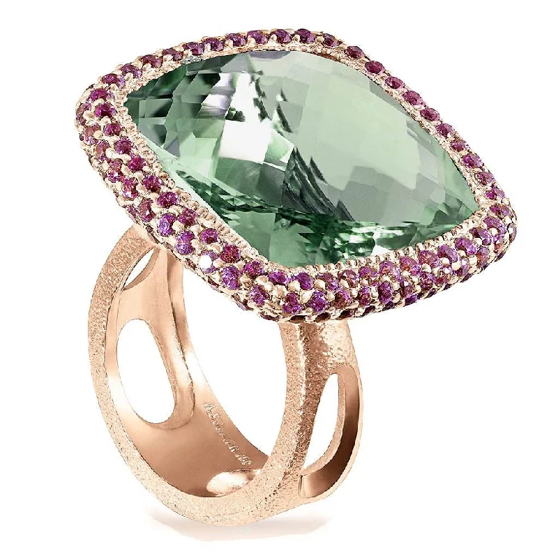 Rose Gold Royal Ring with Green Amethyst & Garnet