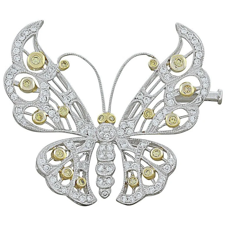 Fancy Color Diamond Gold Butterfly Brooch