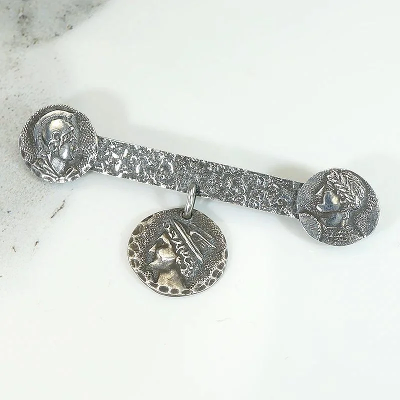 Sterling Silver Brooch with Classical Motif and Mercury