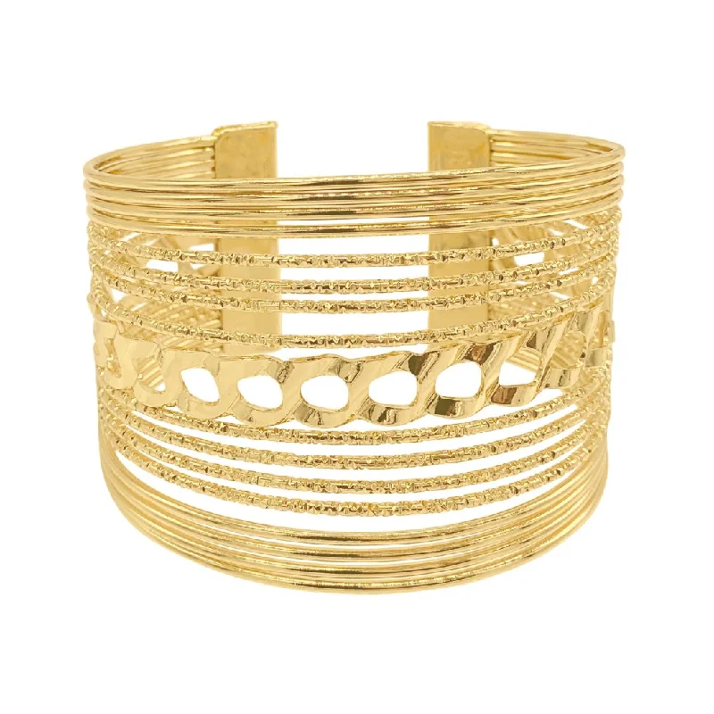 14k Gold Plated Multi Strand Cuff Bracelet