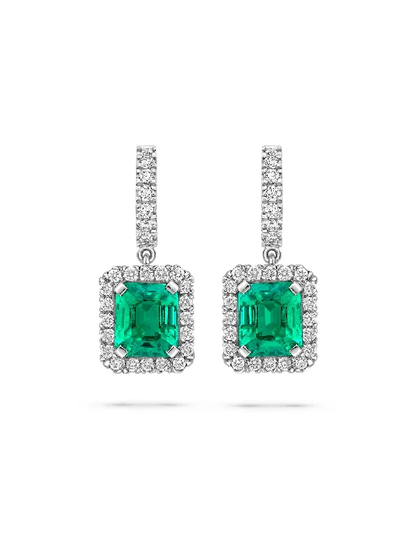 Vintage Emerald Platinum Drop Earrings