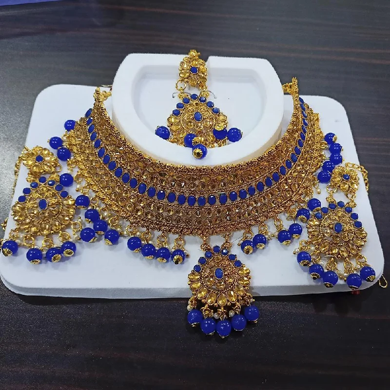 Kumavat Jewels Gold Plated Kundan And Beads Traditional Choker  Necklace Set with Maang Tikka - KJNECK03