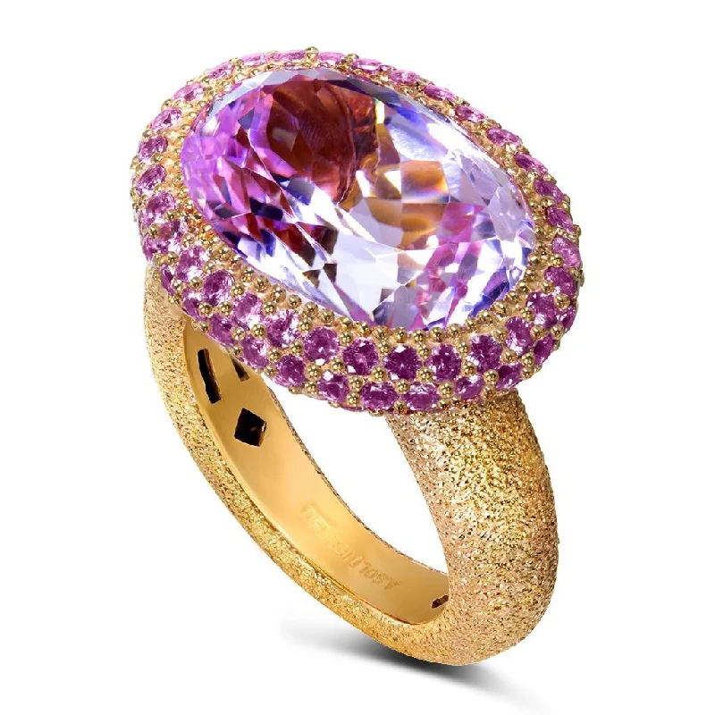 Gold Cocktail Ring with Kunzite & Pink Sapphires