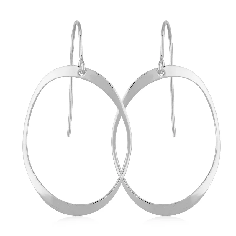 Sterling Silver Flat Domed Oval Drop Earrings