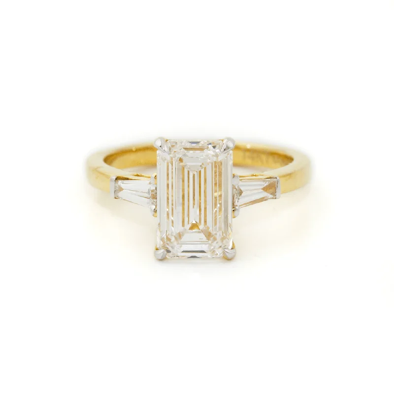 14k Gold x 10mm 3.02ct Emerald-Cut Lab Diamond Trilogy Engagement Band