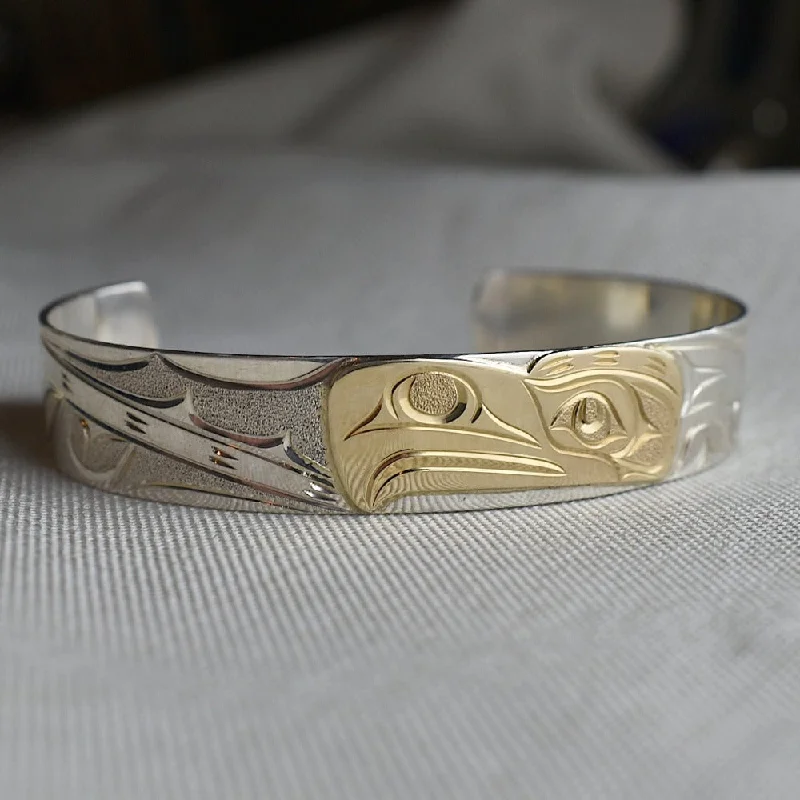 Medium Eagle Totem Cuff with 14k Yellow Gold Overlay