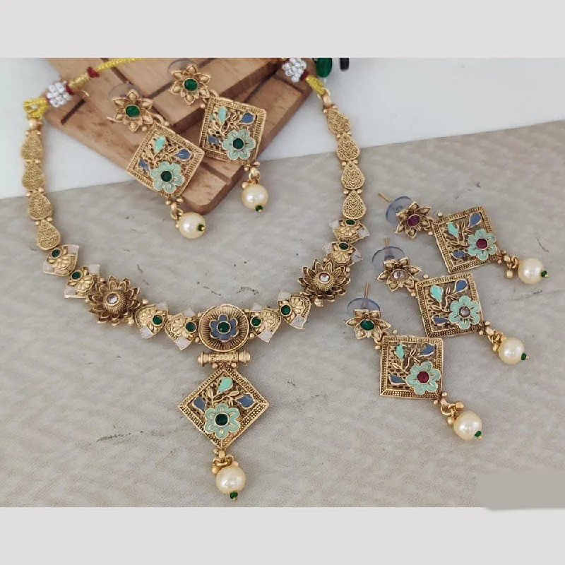 Rani Sati Jewels Gold Plated Pearl And Pota Stone Necklace Set