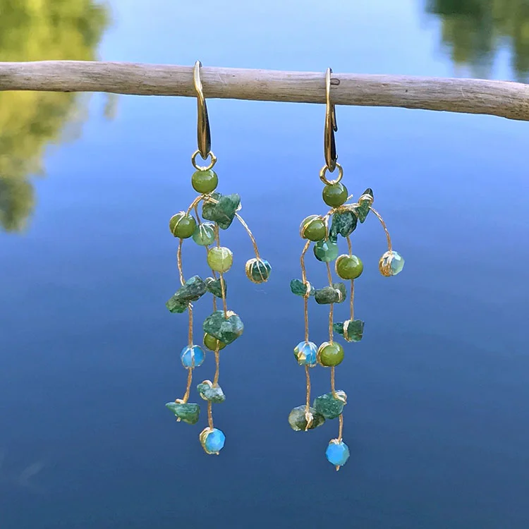 Floating Earrings - Green Chip, Thailand