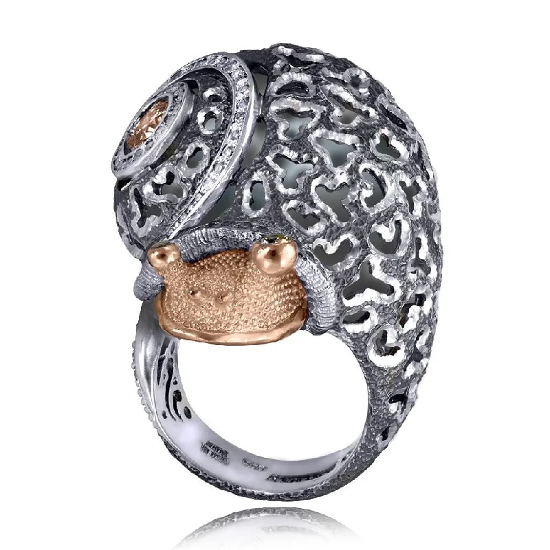 Silver & Gold Codi The Snail Ring with Diamonds