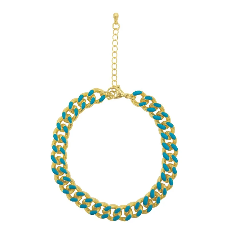 14k Gold Plated Blue Enamel Curb Chain