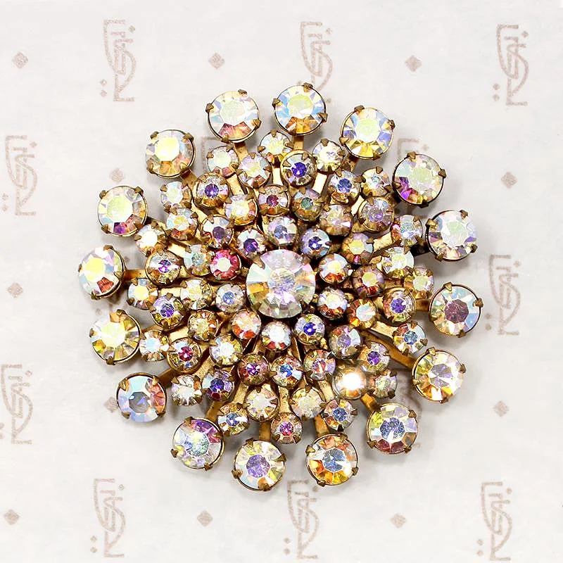 Scintillating Star Burst Aurora Borealis Rhinestone Brooch