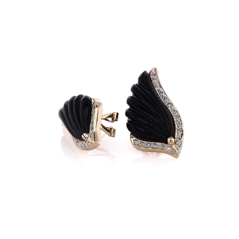 Estate 14 Karat Yellow Gold Diamond and Onyx Earrings