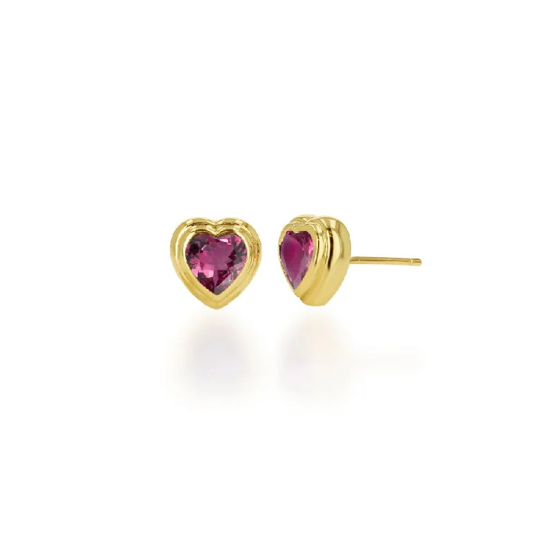 Rachel Reid 14k Double Bezel Pink Tourmaline Heart Stud Earrings