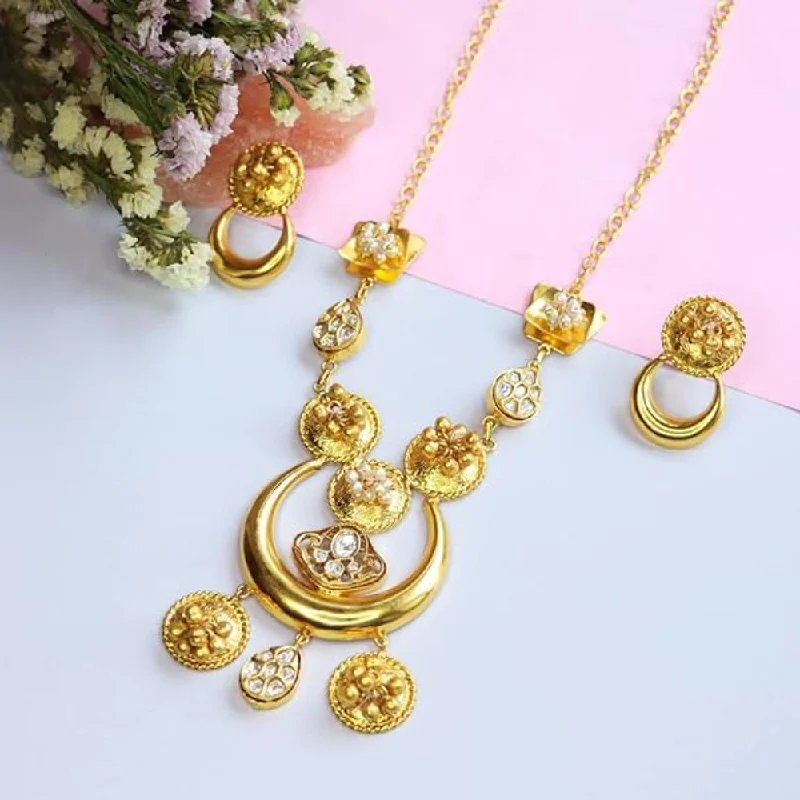 Etnico Gold Plated Antique Long Necklace Jewellery Set with Earrings for Women & Girls(MC093FL)