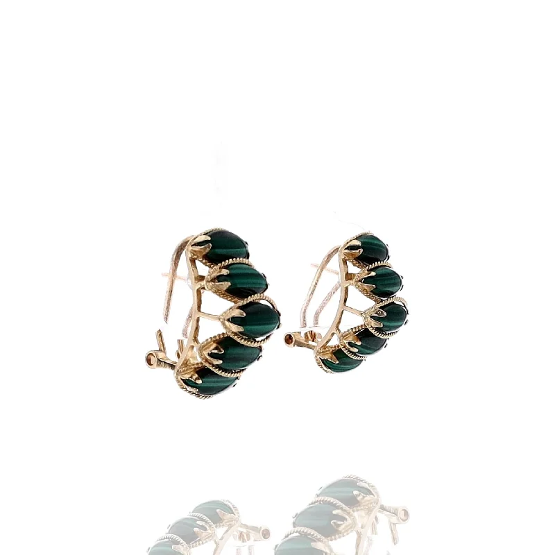 Estate 18k Yellow Gold Marquise Malachite Pierced/Clip-On Earrings