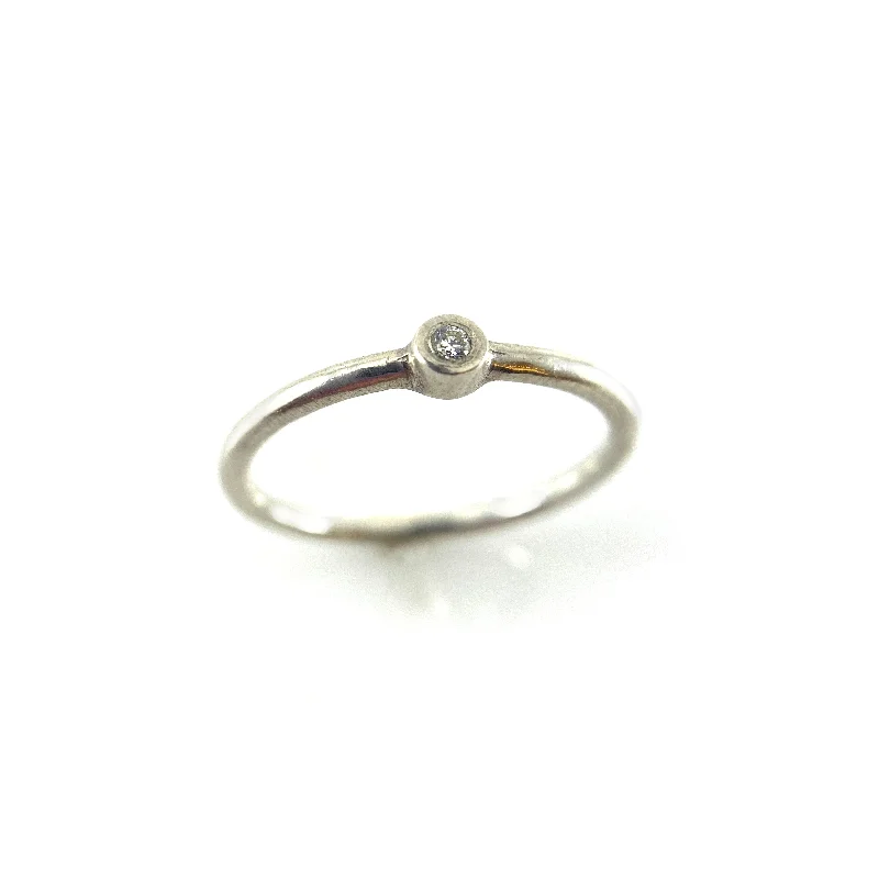 Single Diamond Stacking Ring - Silver