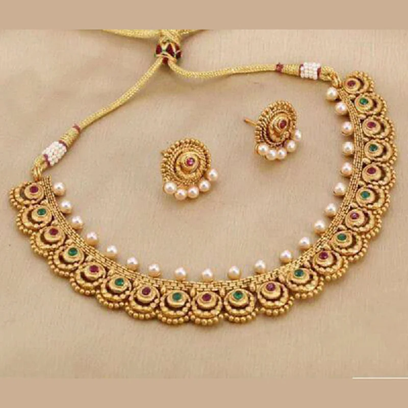 Sai Fashion Gold Plated Pota Stone  Traditional Necklace Set